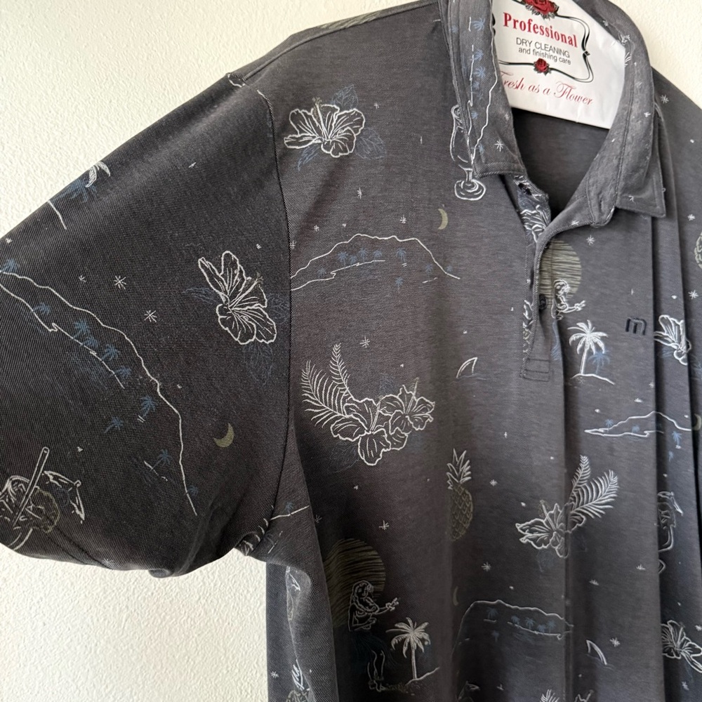 Travis Mathew Charcoal Polo with Tropical Hula Girl Print